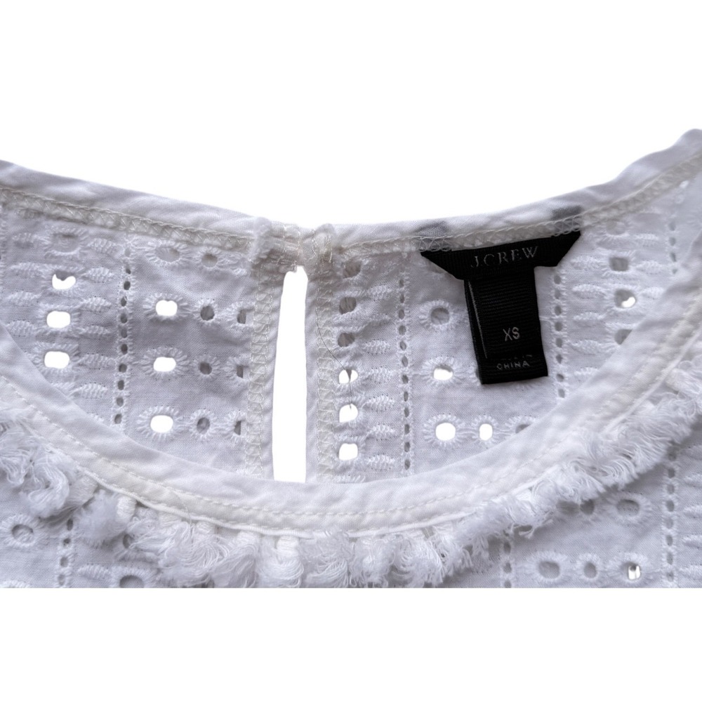 J.Crew Womens XS Mixed Media Eyelet Lace Striped Short Sleeve Top Blue White - Picture 7 of 10